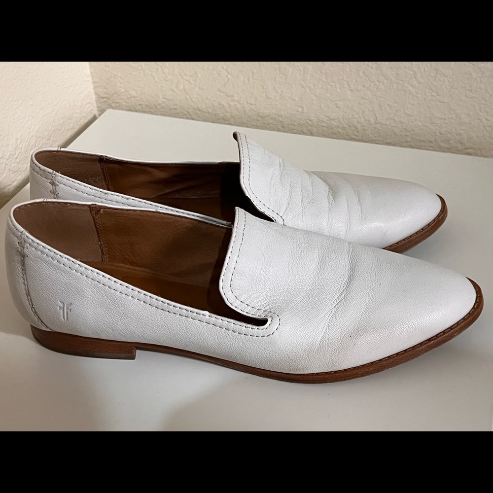 FRYE Women's Grace Venetian Smoking Flats White - Size 10